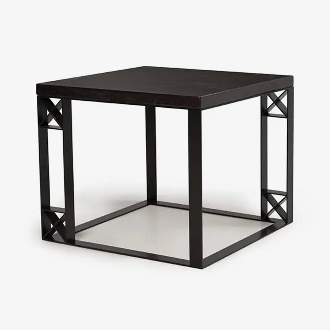Modern black square side table with bottom shelf