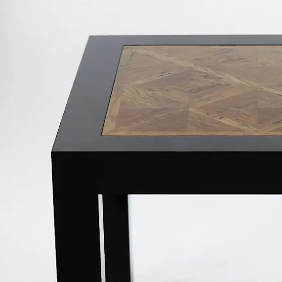 Modern table with inset wooden herringbone pattern