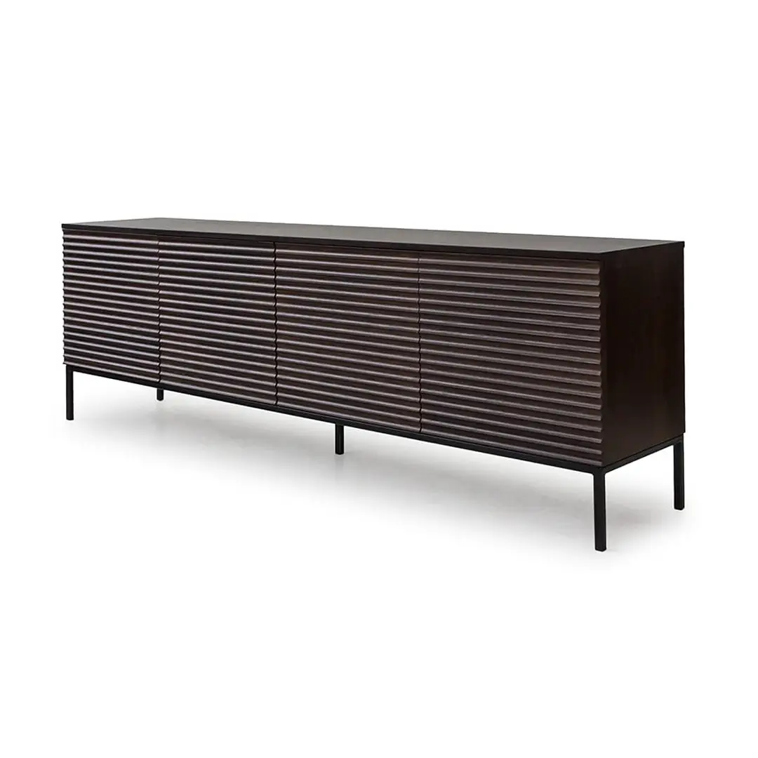 Modern dark wood credenza with ribbed front detail