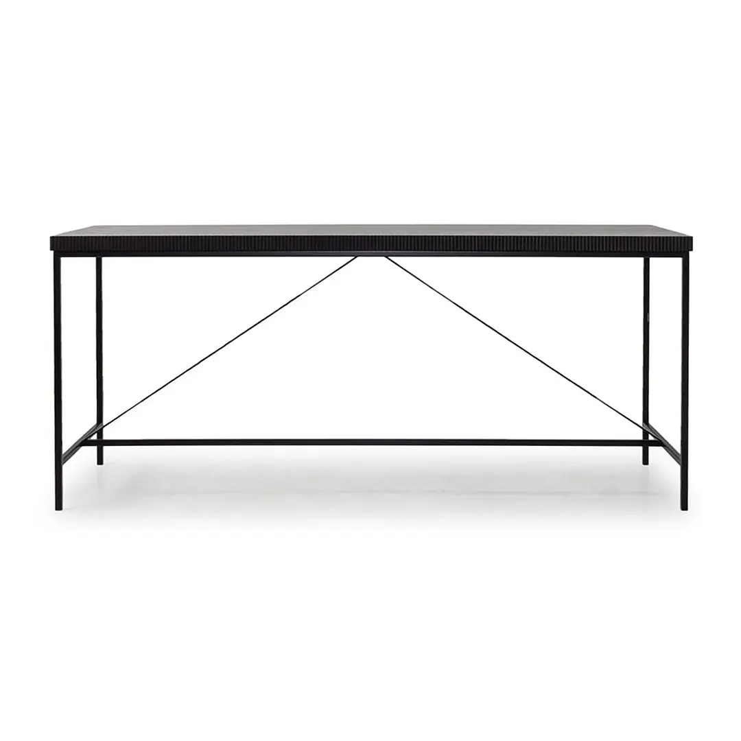 Modern black metal desk with ribbed tabletop