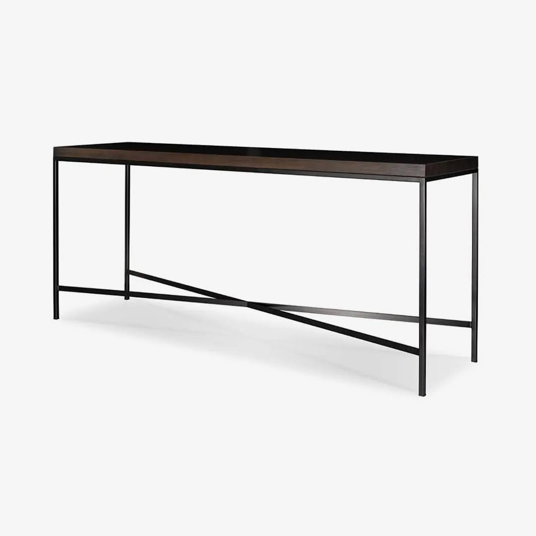 Modern dark wood console table with metal frame