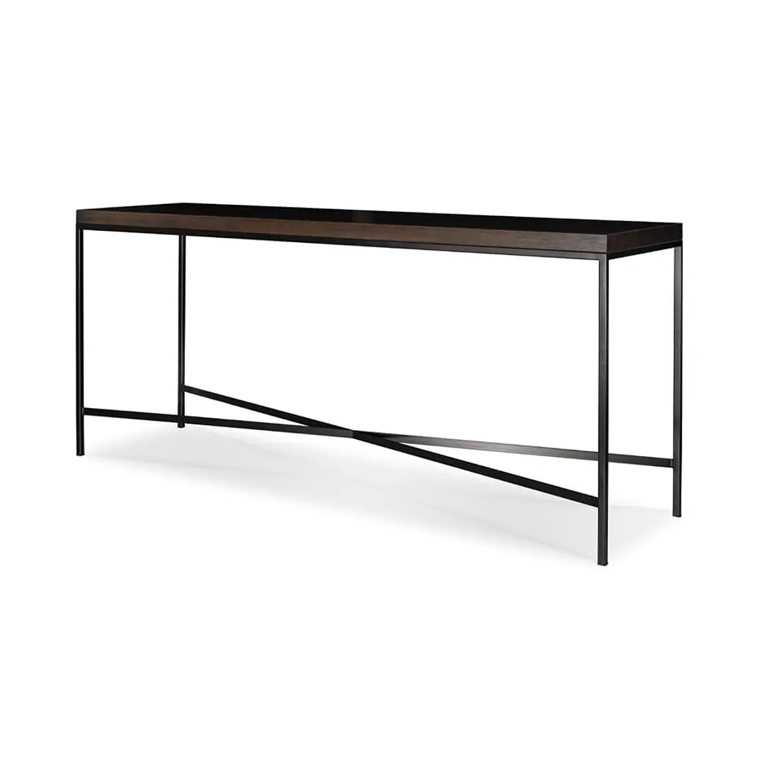 Modern dark wood console table with metal frame