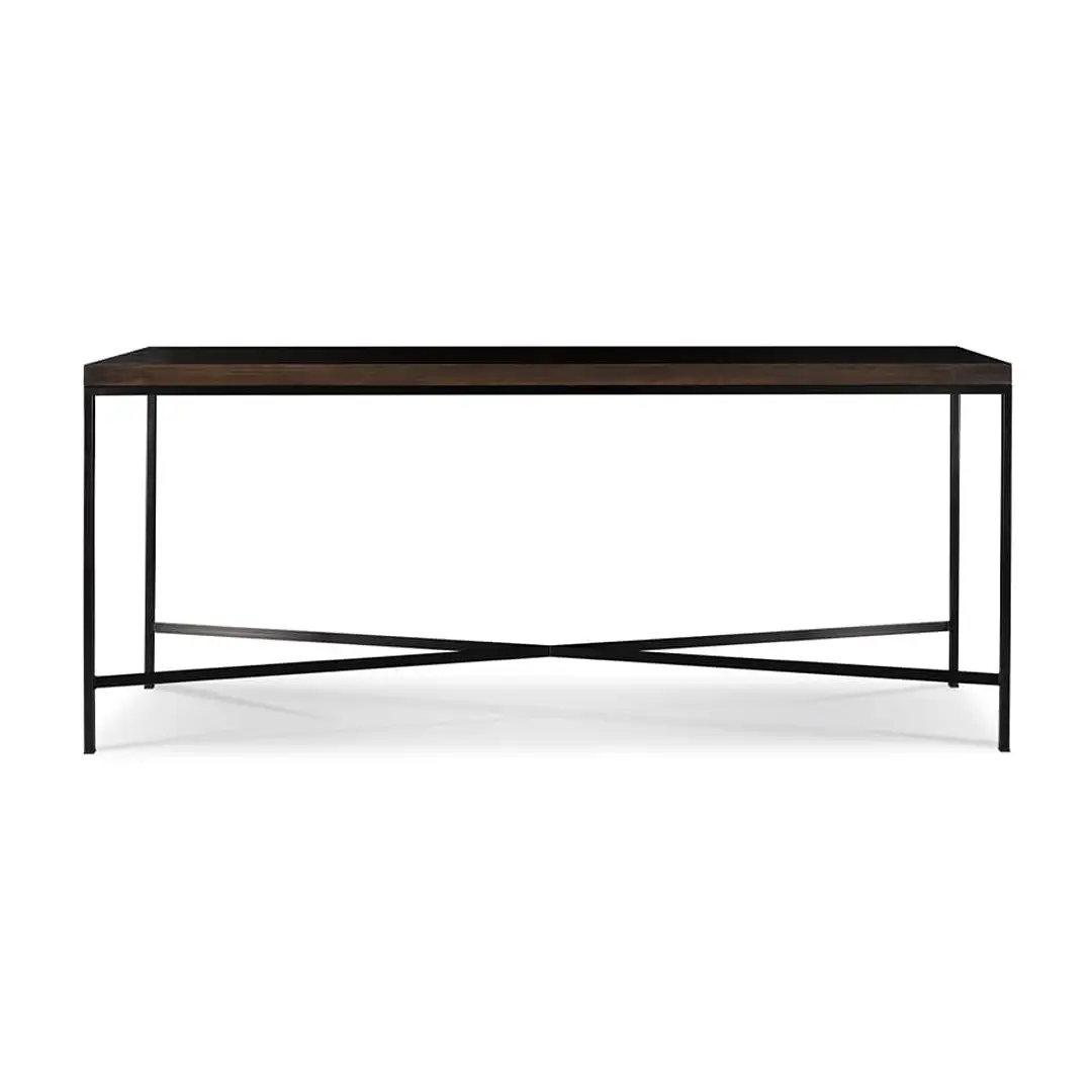 Modern black metal frame desk with wooden top