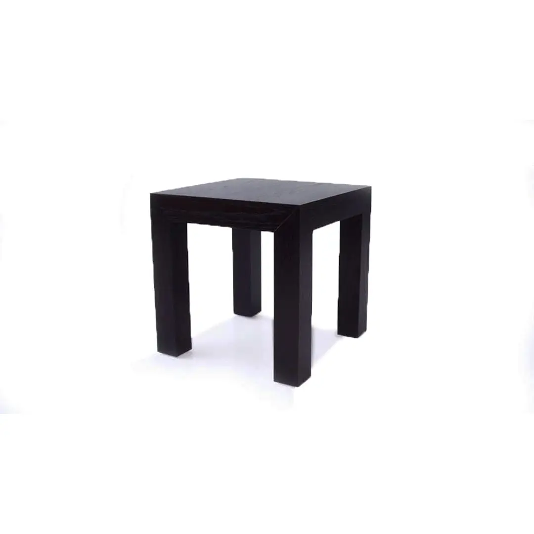 Minimalist black square wooden stool on white background