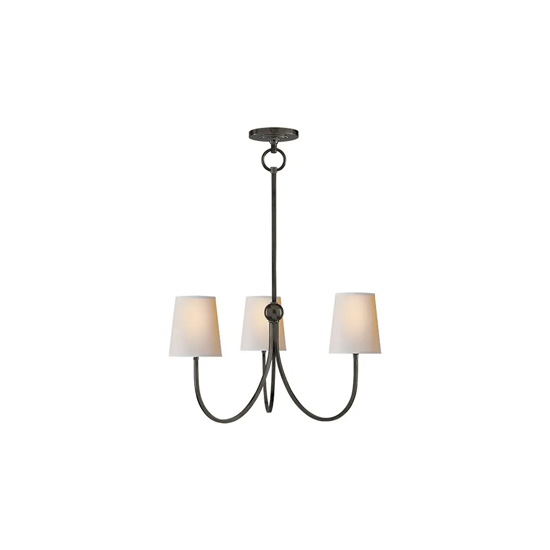 Three-light chandelier with frosted glass shades