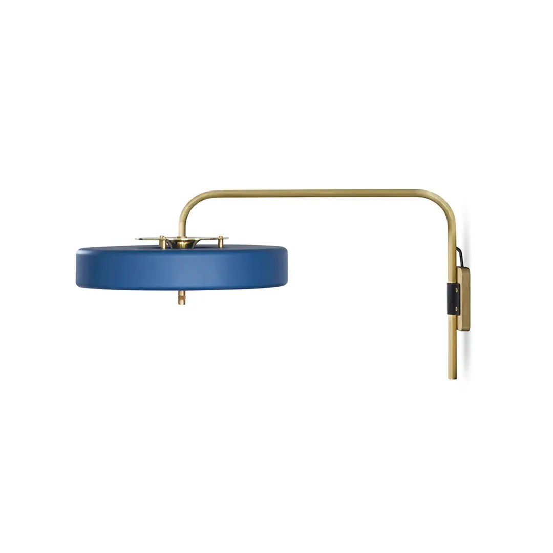 Modern blue wall-mounted lamp with gold arm