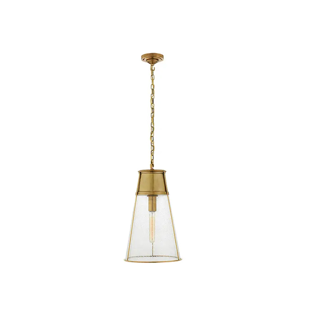 Gold chain pendant light with glass shade