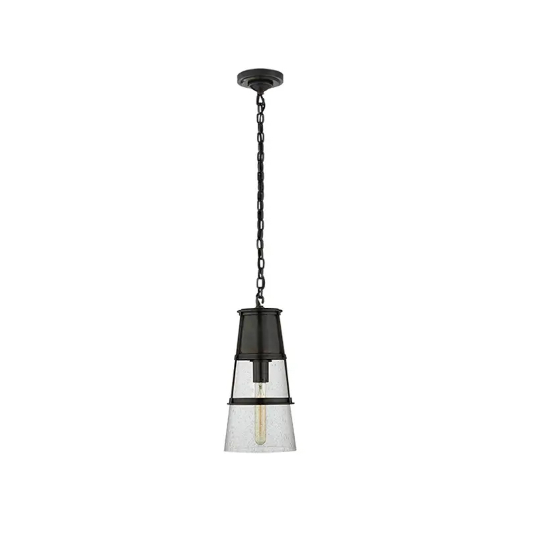 Industrial pendant light with chain and glass shade