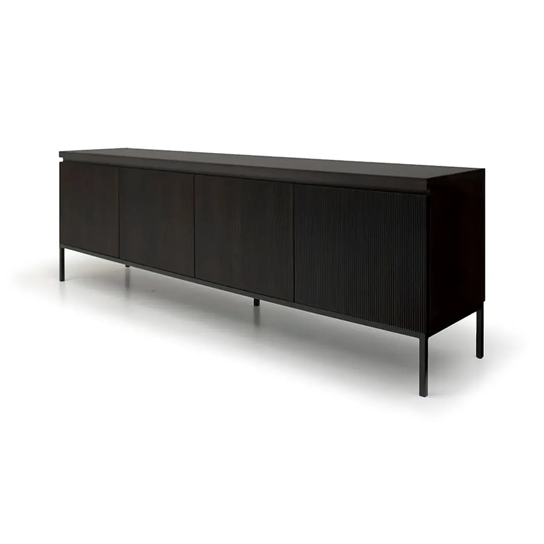 Modern black ribbed sideboard on slim legs