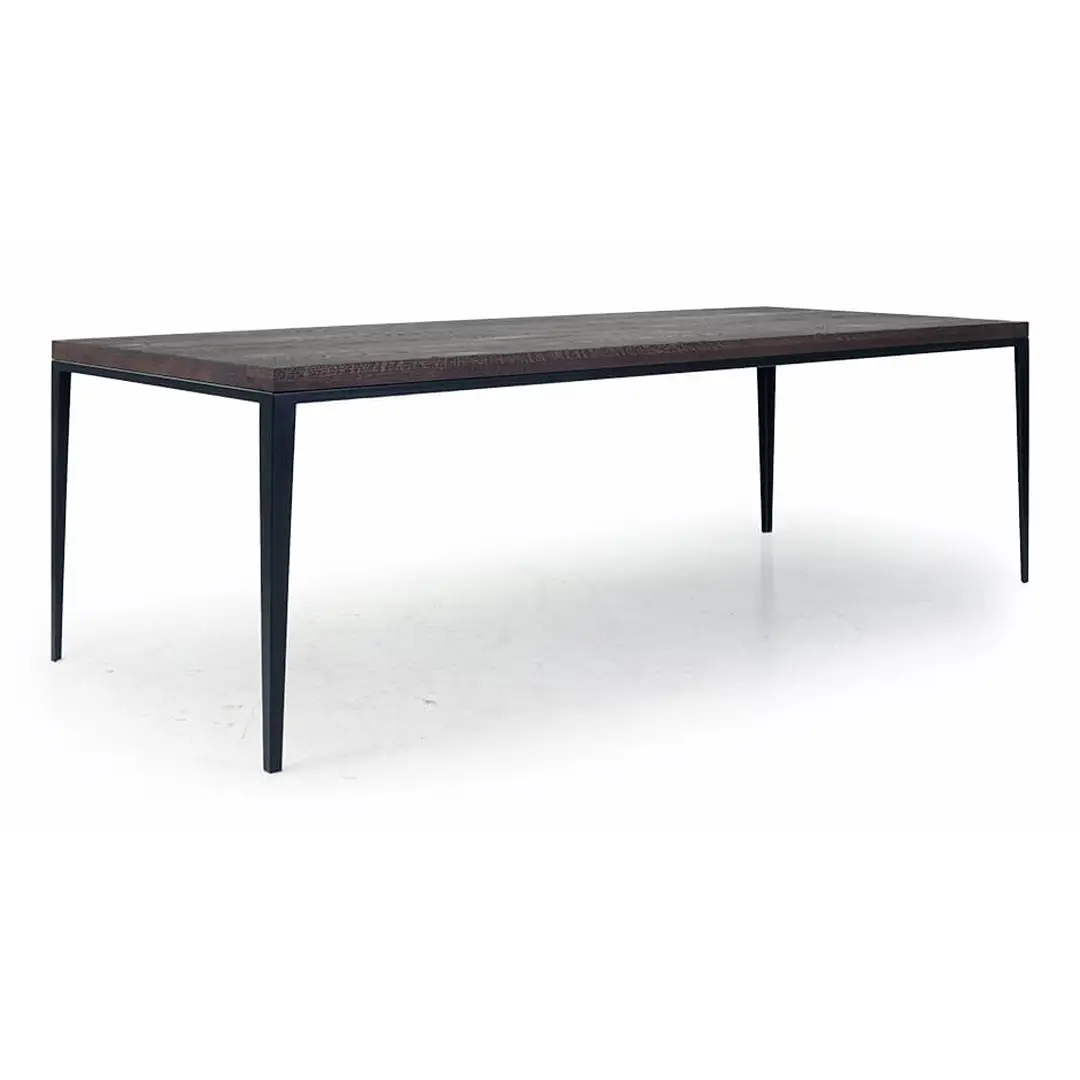 Modern dark wood dining table with metal legs