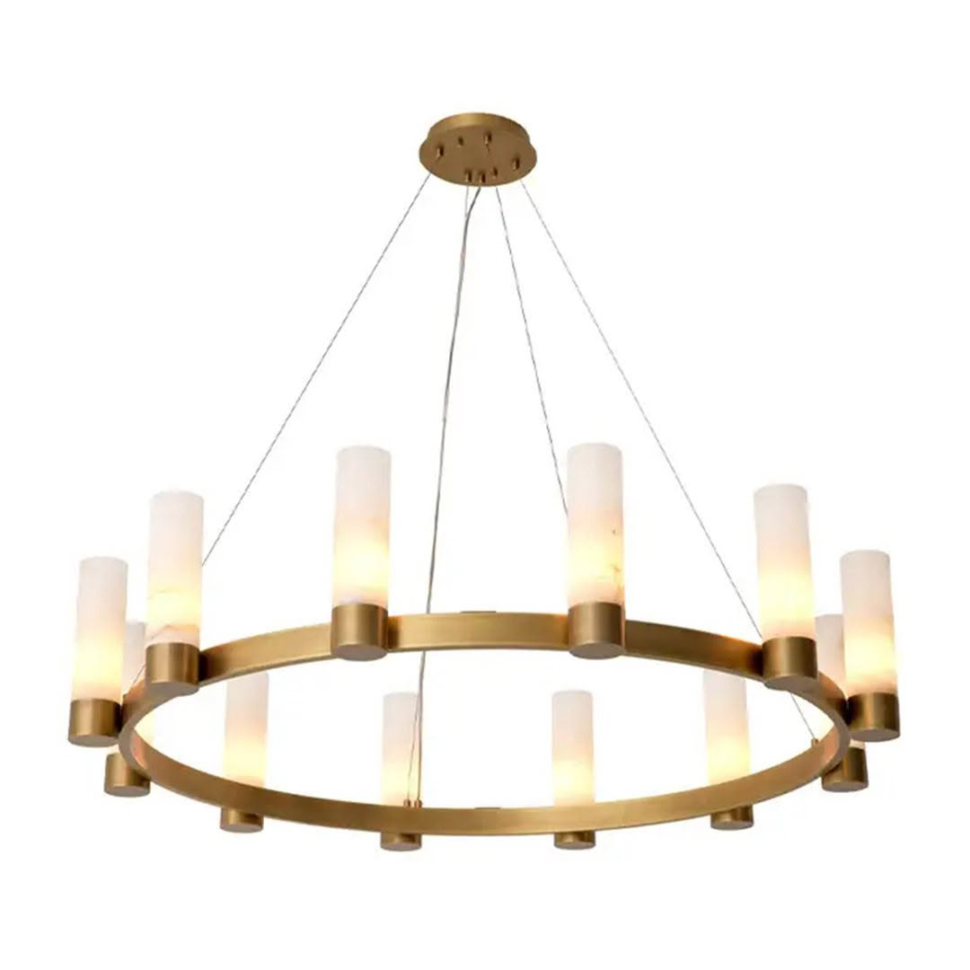 Modern circular chandelier with glowing cylindrical lights