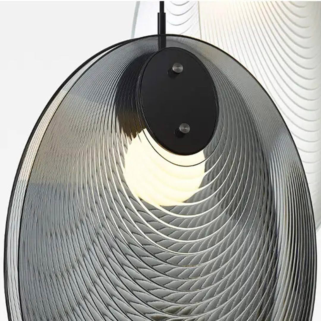 Modern circular pendant light with ribbed design