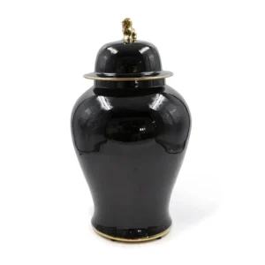 TZ - GINGER JAR - BLACK WITH GOLD RIM - 47cm H