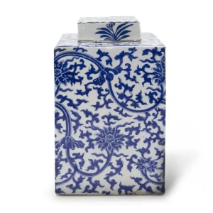 TZ - LOTUS SQUARE JAR - 31cm H - BLUE/WHITE