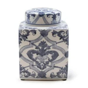 TZ - SQUARE CERAMIC JAR - BLUE/WHITE - 21cm H