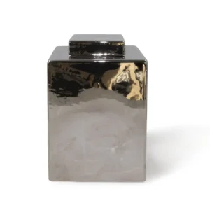 TZ - SQUARE CERAMIC JAR - SILVER - 26.7cm H