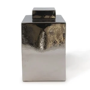 TZ - SQUARE CERAMIC JAR - SILVER - 36.6cm H