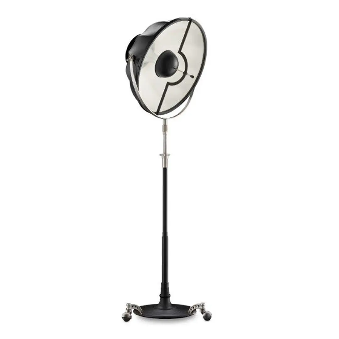 Black adjustable pedestal fan isolated on white
