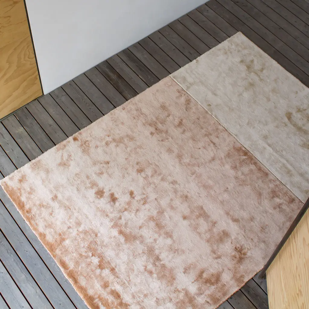 Two-tone plush rug on wooden floor