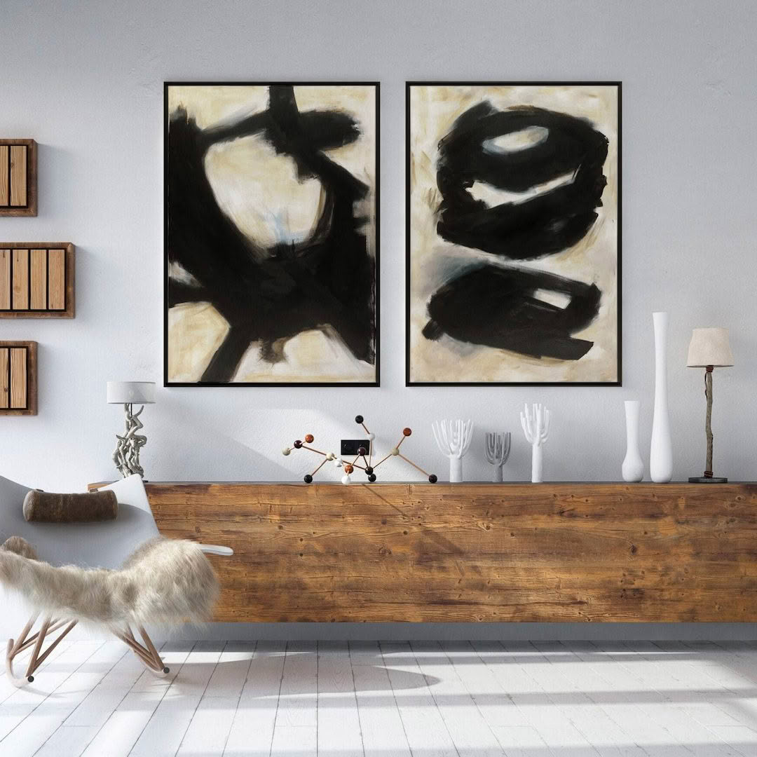 Modern abstract art in stylish living room setting