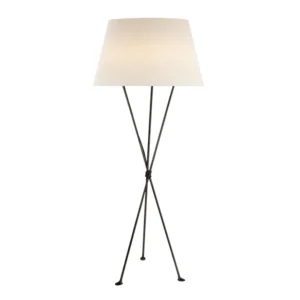 Minimalist black tripod floor lamp with beige shade