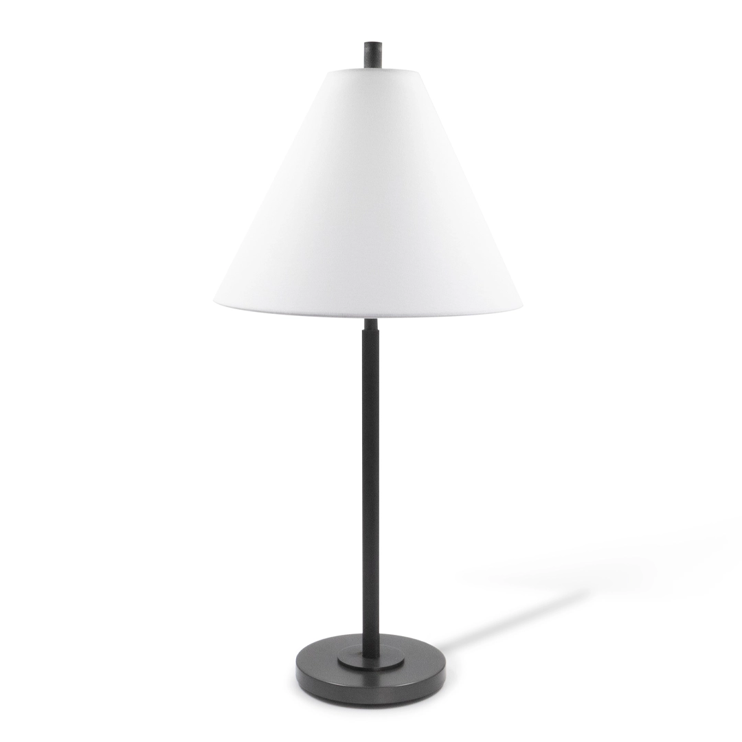 Modern table lamp with white shade and black base