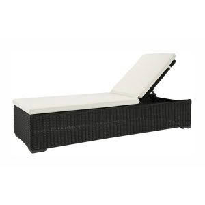 Adjustable black wicker outdoor chaise lounge with cushion