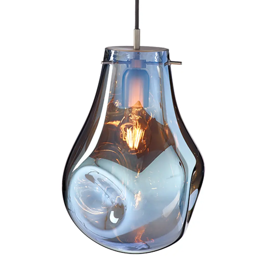 SOAP-large-blue_1 Modern blue glass pendant light with filament bulb