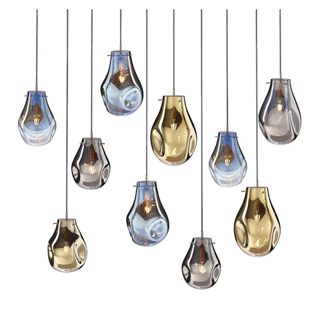 Array of modern pendant lights in various colors