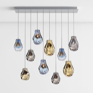 Modern hanging pendant lights in blue and gold