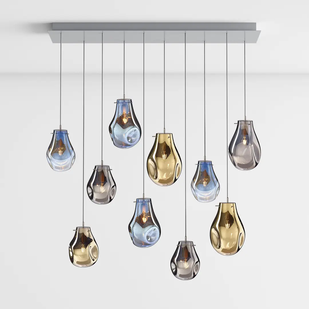 Modern hanging pendant lights in blue and gold