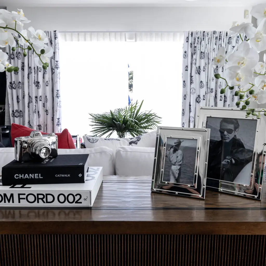 Stylish modern living room with elegant decor and books