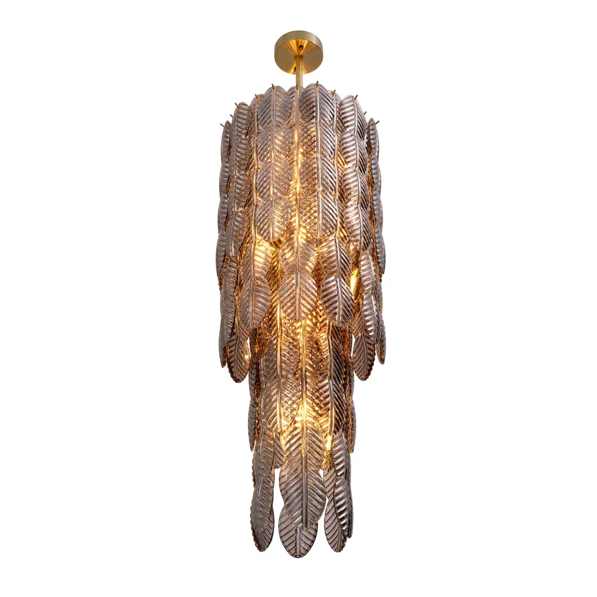 Elegant feather-shaped gold pendant light fixture