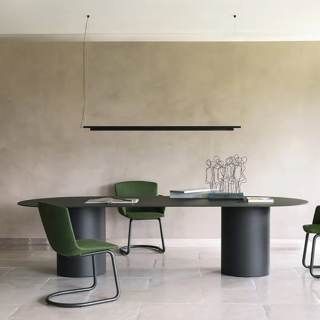 Modern minimalist office with sculptural wire art