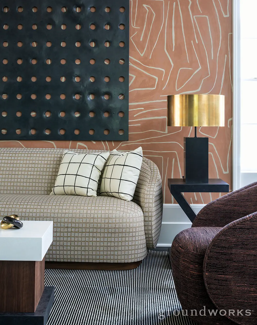 Modern living room with stylish furniture and unique decor