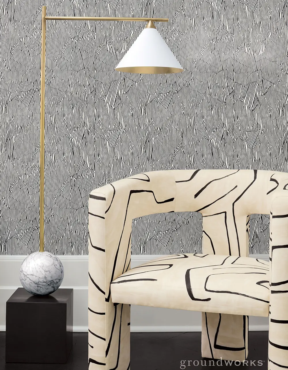 Modern chair with abstract pattern in stylized room