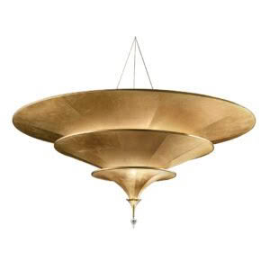 Large gold tiered chandelier with crystal pendant