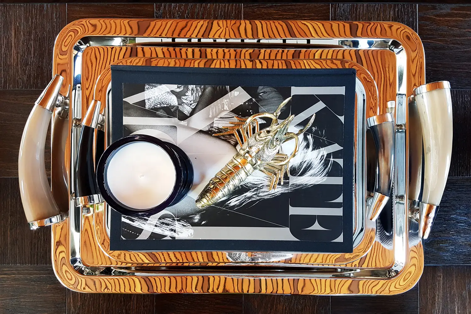 Luxury tray with decorative items and candle