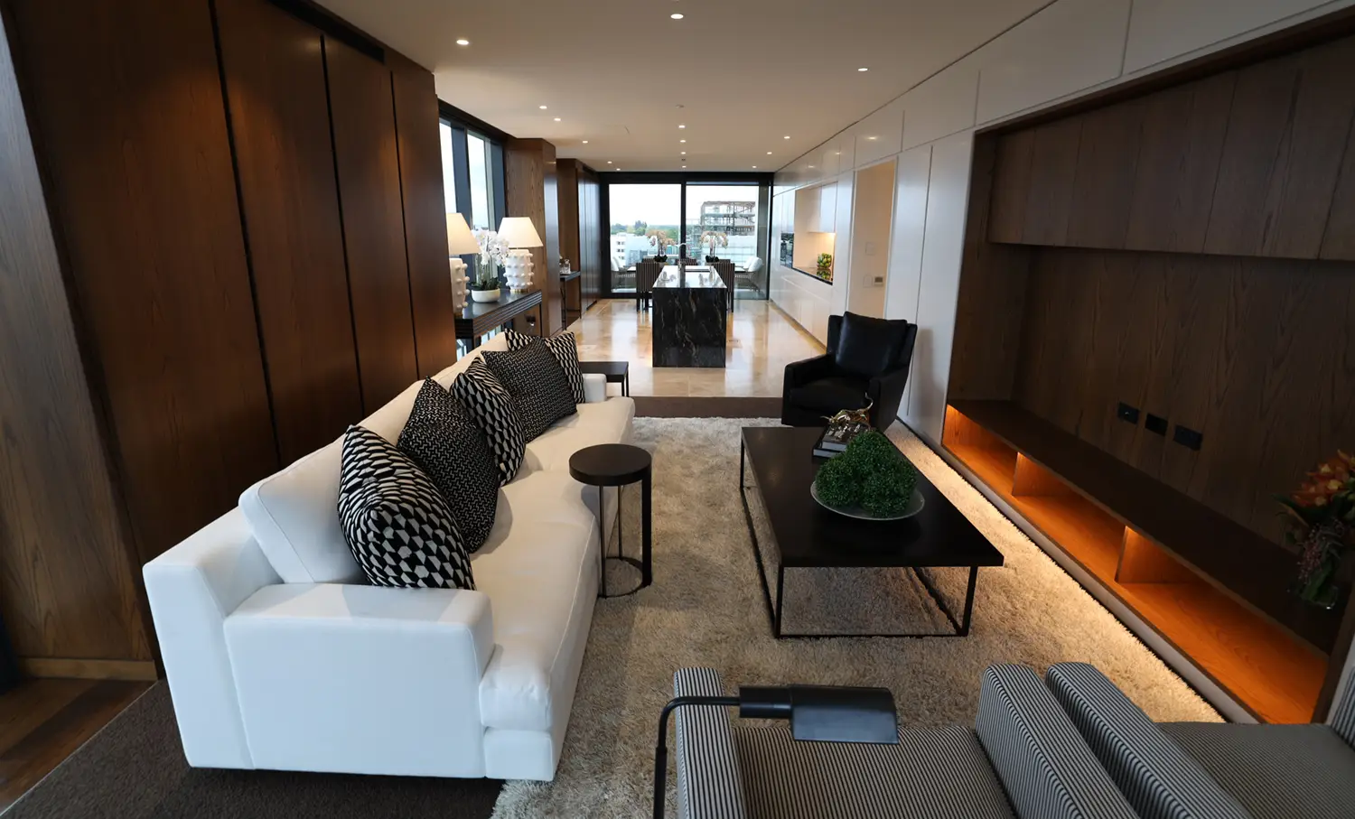 Modern living room with stylish furniture and natural light