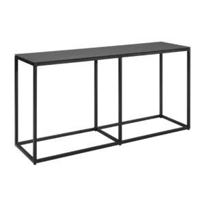 Black metal console table with open bottom shelf