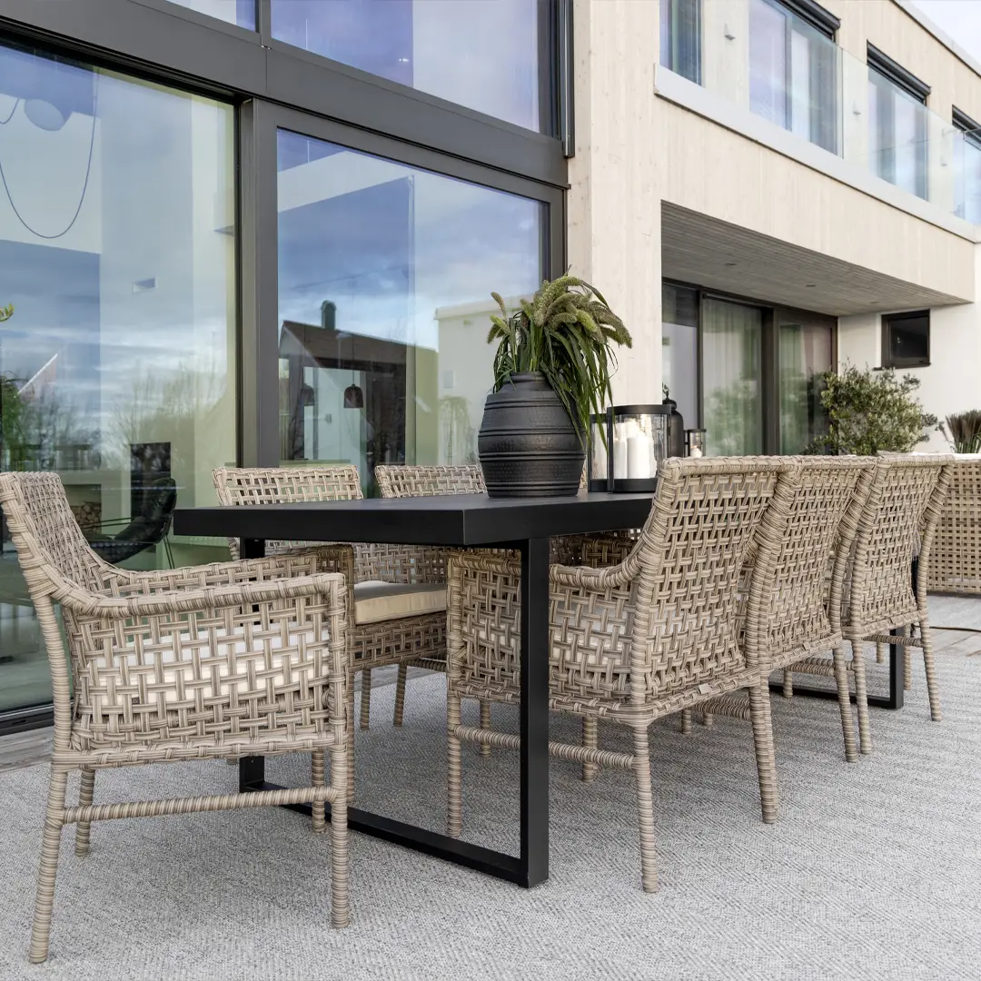Modern outdoor patio seating at house terrace