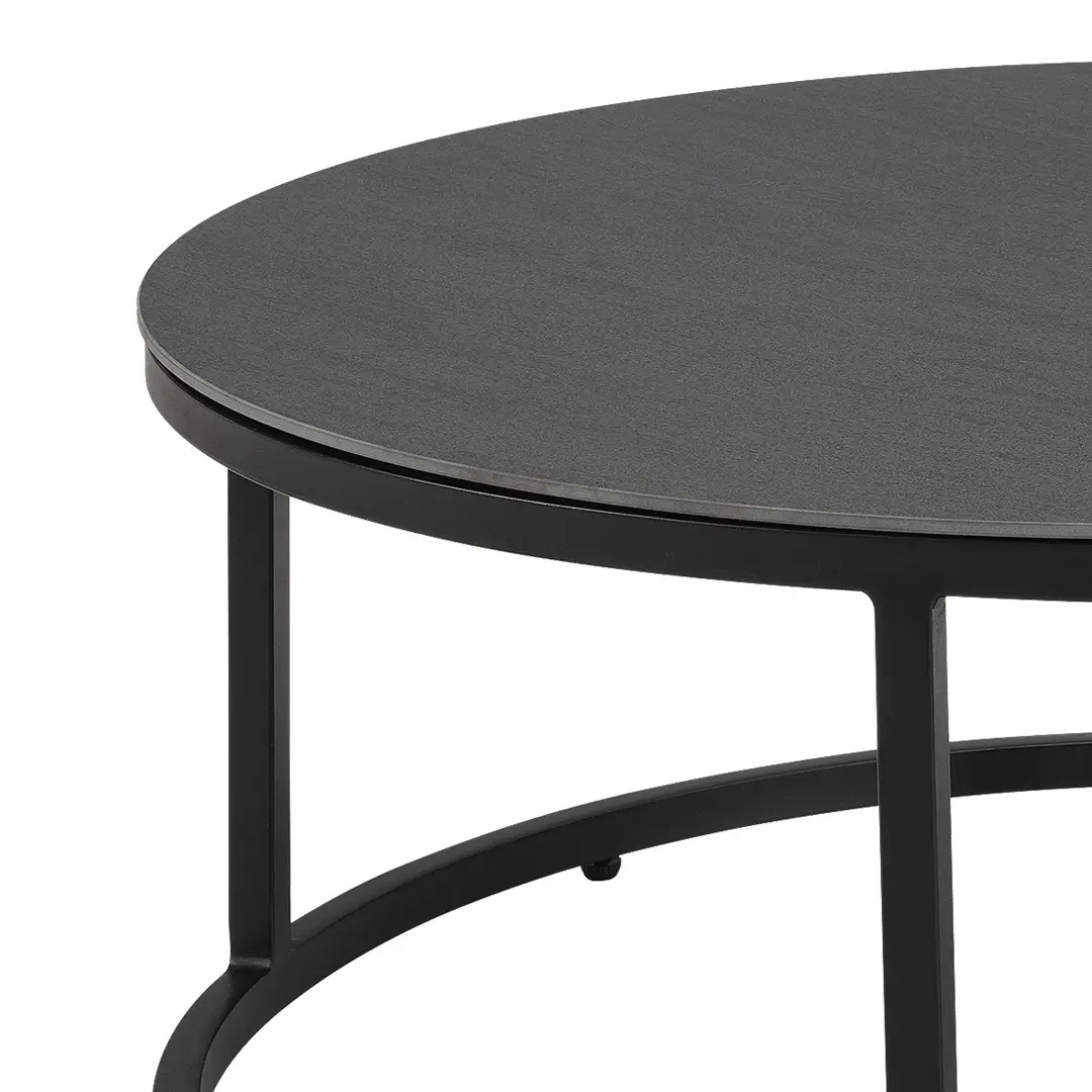 Close-up of black round coffee table