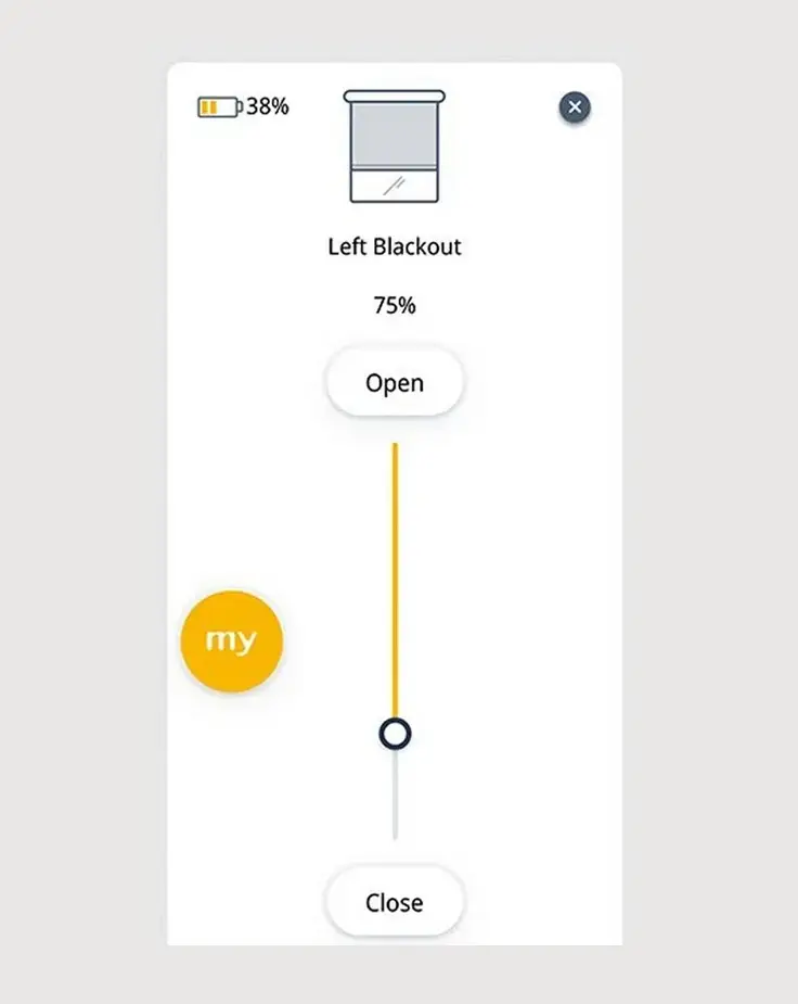 Smartphone app interface for controlling blackout curtain