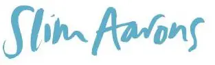 Logo text 'Slim Aarons' in cursive light blue