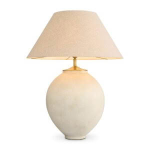 Cream colored ceramic table lamp with beige lampshade