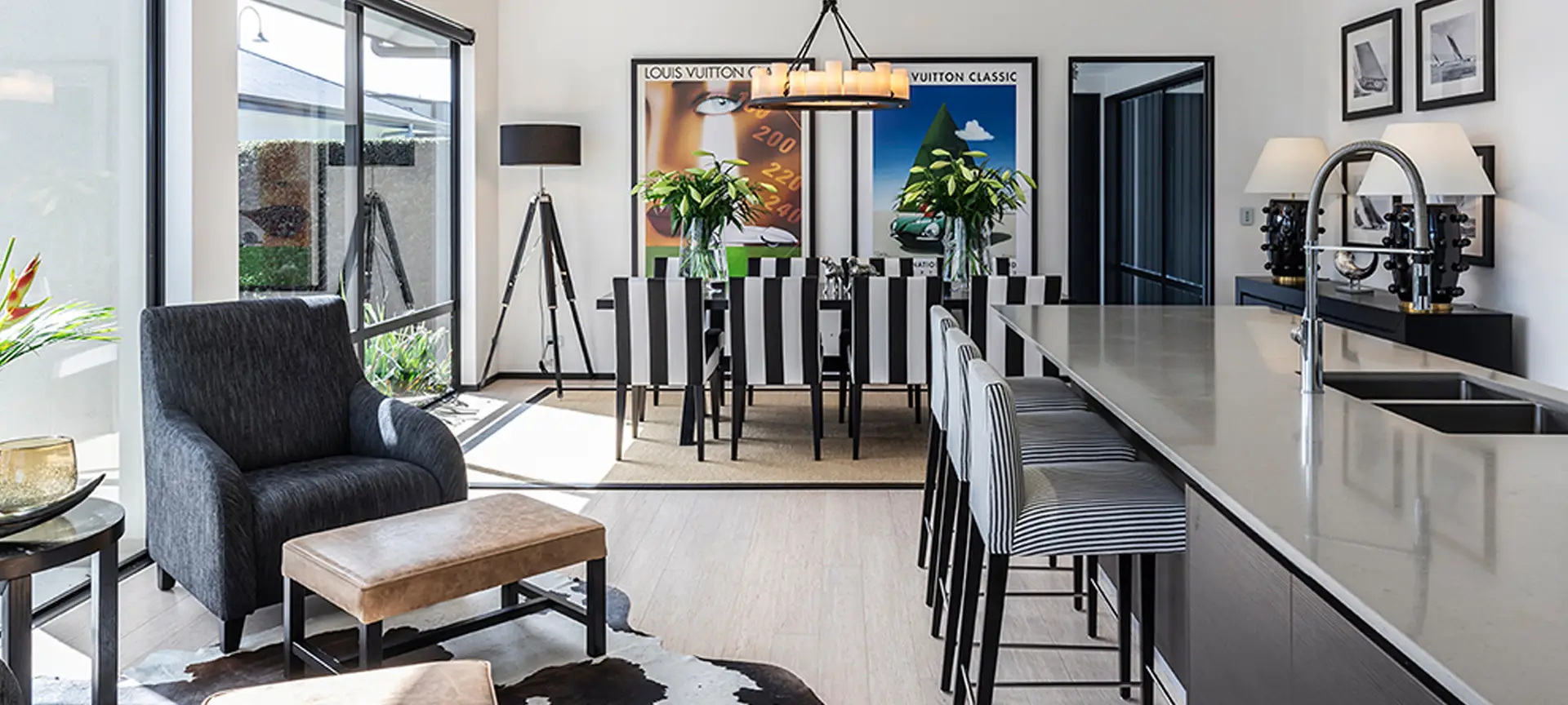 Modern kitchen and dining room with stylish decor