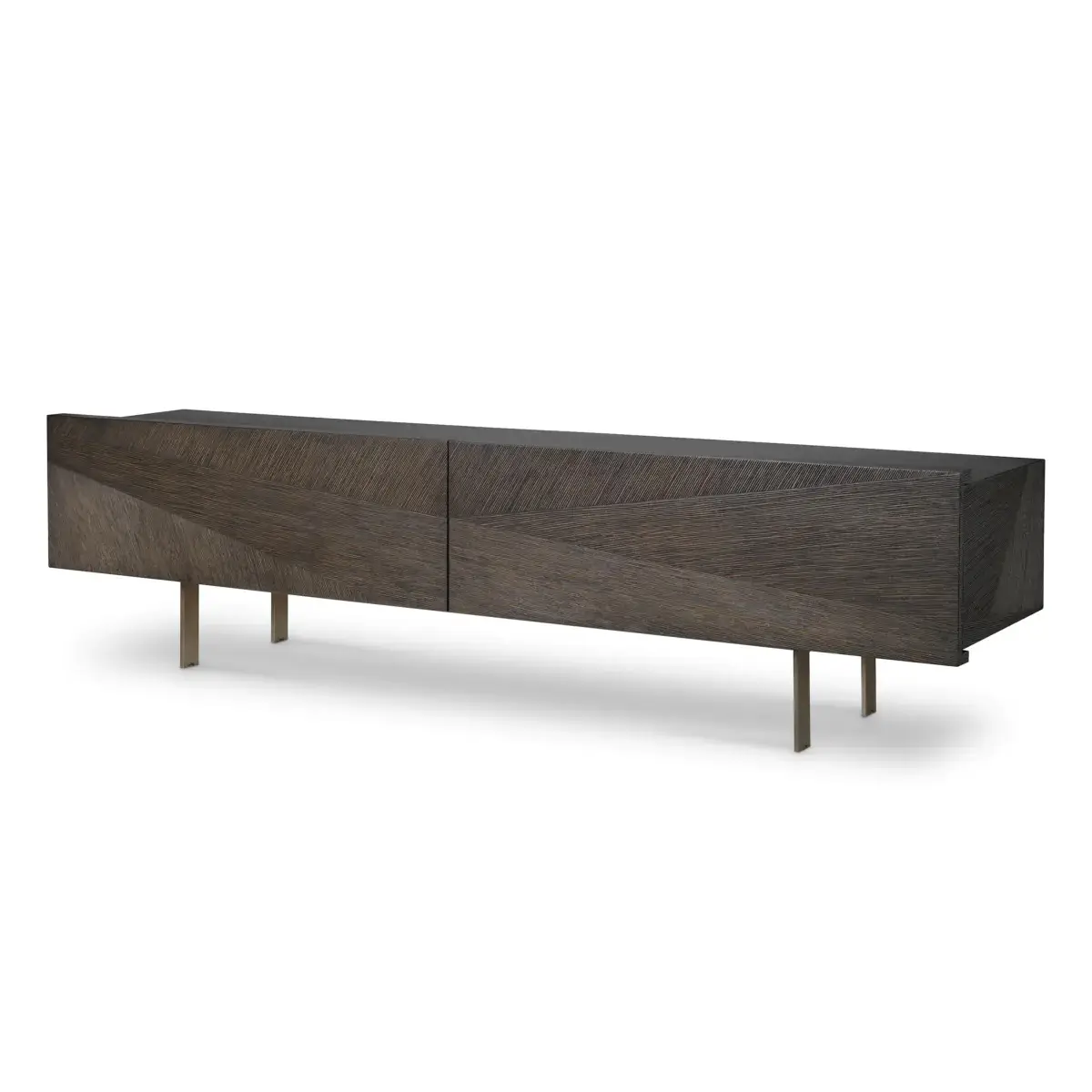 Modern dark wood low TV stand with legs