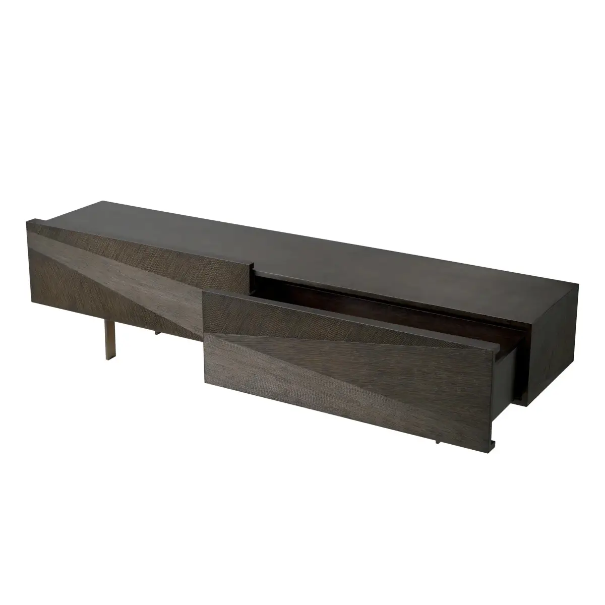 Modern low-profile dark wooden coffee table with drawer