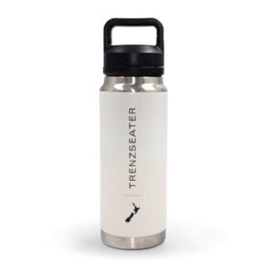White stainless steel water bottle with black cap