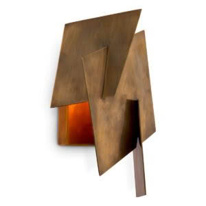 Abstract bronze wall sculpture with amber backlight